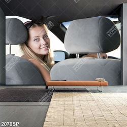 Tranh spa cô gái xinh đẹp ngồi trong xe ô tô