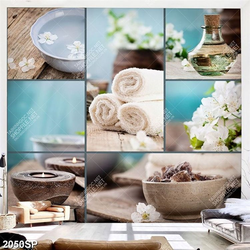 Tranh ghép treo tường spa hoa trắng và ngọn nến