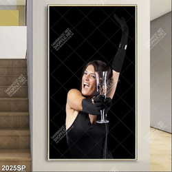 Tranh spa cô gái cầm ly nước lọc