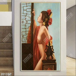 Tranh vẽ người đẹp khỏa thân đứng bên cửa treo tường spa