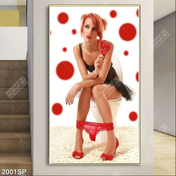 Tranh spa cô gái xinh đẹp ngồi trên bệ cầu