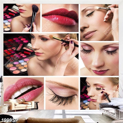 Tranh bộ ghép các bước make up trên gương mặt cô gái