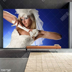 Tranh spa cô gái mặc váy cưới trắng