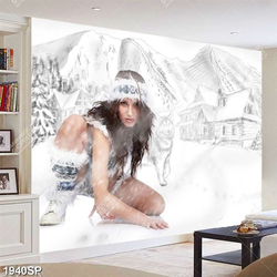 Tranh nghệ thuật treo spa cô gái mùa đông