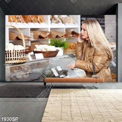 Tranh cô gái tóc vàng trong tiệm bánh ngọt in canvas