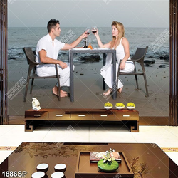 Tranh spa cặp đôi uống rượu bên bãi biển