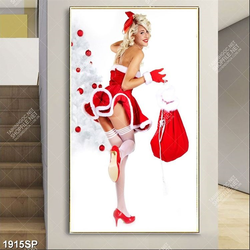 Tranh spa người mẫu noel cầm túi quà đỏ