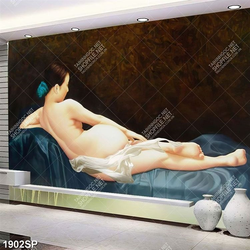 Tranh sơn dầu cô gái khỏa thân nằm quay lưng trên ghế