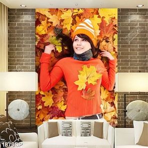 Tranh spa cô gái nằm trên lá vàng mùa thu in canvas