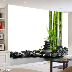 Tranh spa cây trúc xanh và đá đen