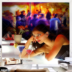 Tranh cô gái ngồi một mình trong bar in uv