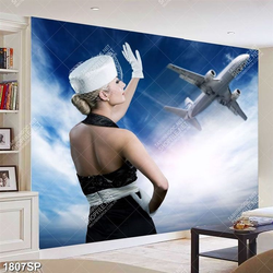 Tranh cô gái xinh đẹp vẫy tay chào in canvas