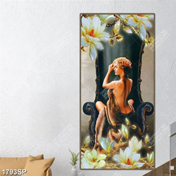 Tranh file psd cô gái quyến rũ và cành hoa trắng