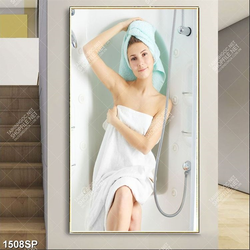Tranh cô gái quấn khăn  ngồi trong nhà tắm in uv
