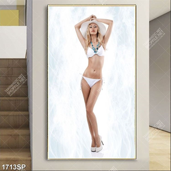 Tranh người mẫu mặc bộ bikini trắng đứng tạo dáng treo tường spa
