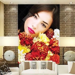 Tranh cô gái bên đóa hoa cúc sắc màu