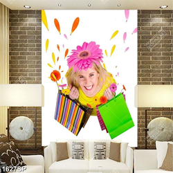 Tranh nghệ thuật cô gái với bông hoa trên đầu