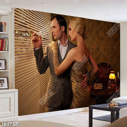 Tranh in canvas cặp đôi tình cảm bên tấm rèm cửa