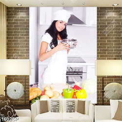 Tranh cô gái nấu ăn trong bếp