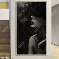 Tranh nghệ thuật trắng đen cô gái và làn khói trắng in uv