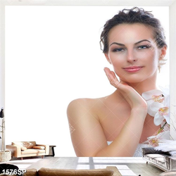 Tranh cô gái xinh đẹp và cành hoa lan trắng treo spa