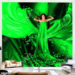 Tranh cô gái với chiếc váy xanh nghệ thuật treo spa