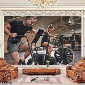 Tranh chàng trai và cô gái tập luyện thể thao tích cực