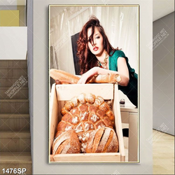 Tranh cô gái xinh đẹp bên những ổ bánh mỳ hấp dẫn