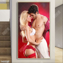 Tranh cặp người mẫu nam và nữ tạo dáng tình tứ