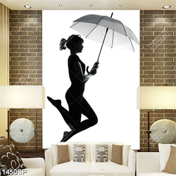 Tranh nghệ thuật trắng đen cô gái che dù