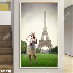Tranh cô gái đứng bên tháp Eiffel