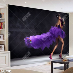 Tranh in uv cô gái mặc chiếc váy đuôi cá màu tím