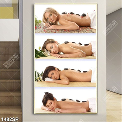 Tranh ghép cô gái massage đá nóng treo spa