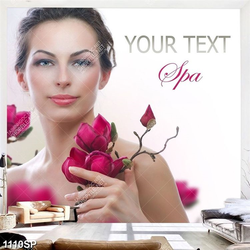 Tranh spa cô gái xinh đẹp cầm cành hoa đỏ