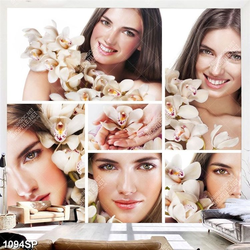 Tranh bộ ghép treo spa cô gái xinh đẹp và cành hoa lan trắng