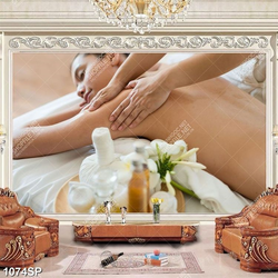 Tranh cô gái nằm matxa thư giản trong spa