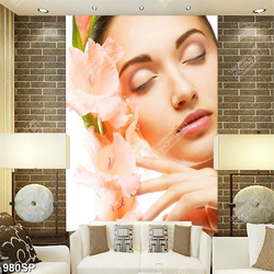 Tranh người đẹp nhắm mắt bên bông hoa nở treo spa