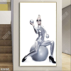 Tranh cô gái tạo dáng ấn tượng ngồi quả bóng treo spa