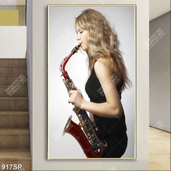 Tranh spa cô gái thổi kèn saxaphone