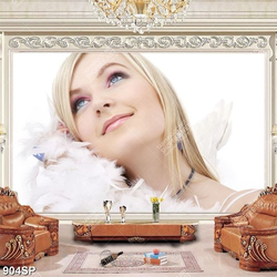 Tranh cô gái xinh đẹp tạo dáng bên lông chím trắng treo spa