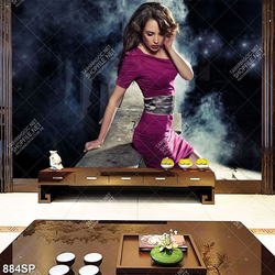 Tranh spa cô gái xinh bên làn khói trắng