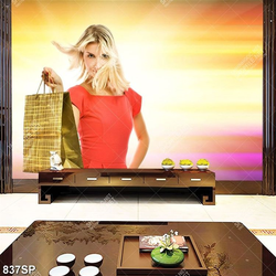 Tranh cô gái mặc váy đỏ cầm túi đồ treo tường spa