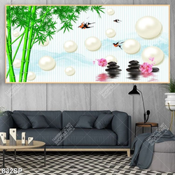 Tranh treo tường spa ngọc trai trúc xanh đá đen