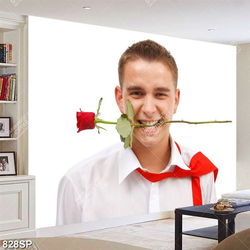 Tranh spa chàng trai cắn cành hoa hồng