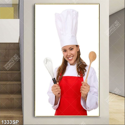 Tranh nữ đầu bếp tươi cười vui vẻ