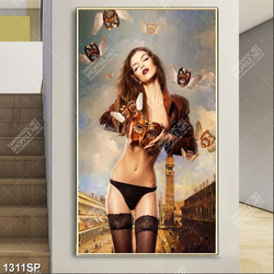 Tranh canvas người mẫu bikini và những chiếc mặt nạ treo spa