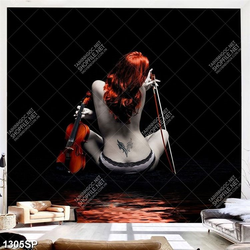 Tranh nghệ thuật người mẫu cùng chiếc đàn violon treo spa