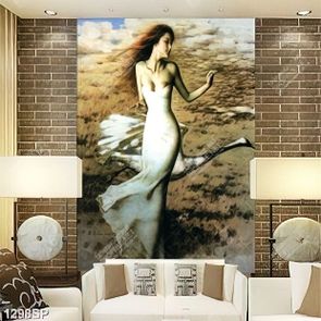 Tranh vẽ thiếu nữ xinh đẹp và con ngỗng treo tường spa