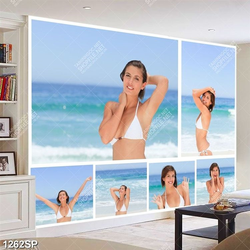 Tranh bộ ghép người mẫu bikini tạo dáng bên bãi biển