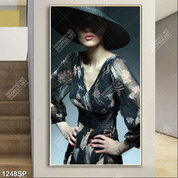 Tranh người mẫu đội chiếc mũ rộng vành treo tường spa